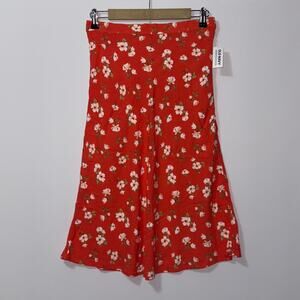 Old navy Crepe A-Line red floral Midi Skirt women’s size petite small